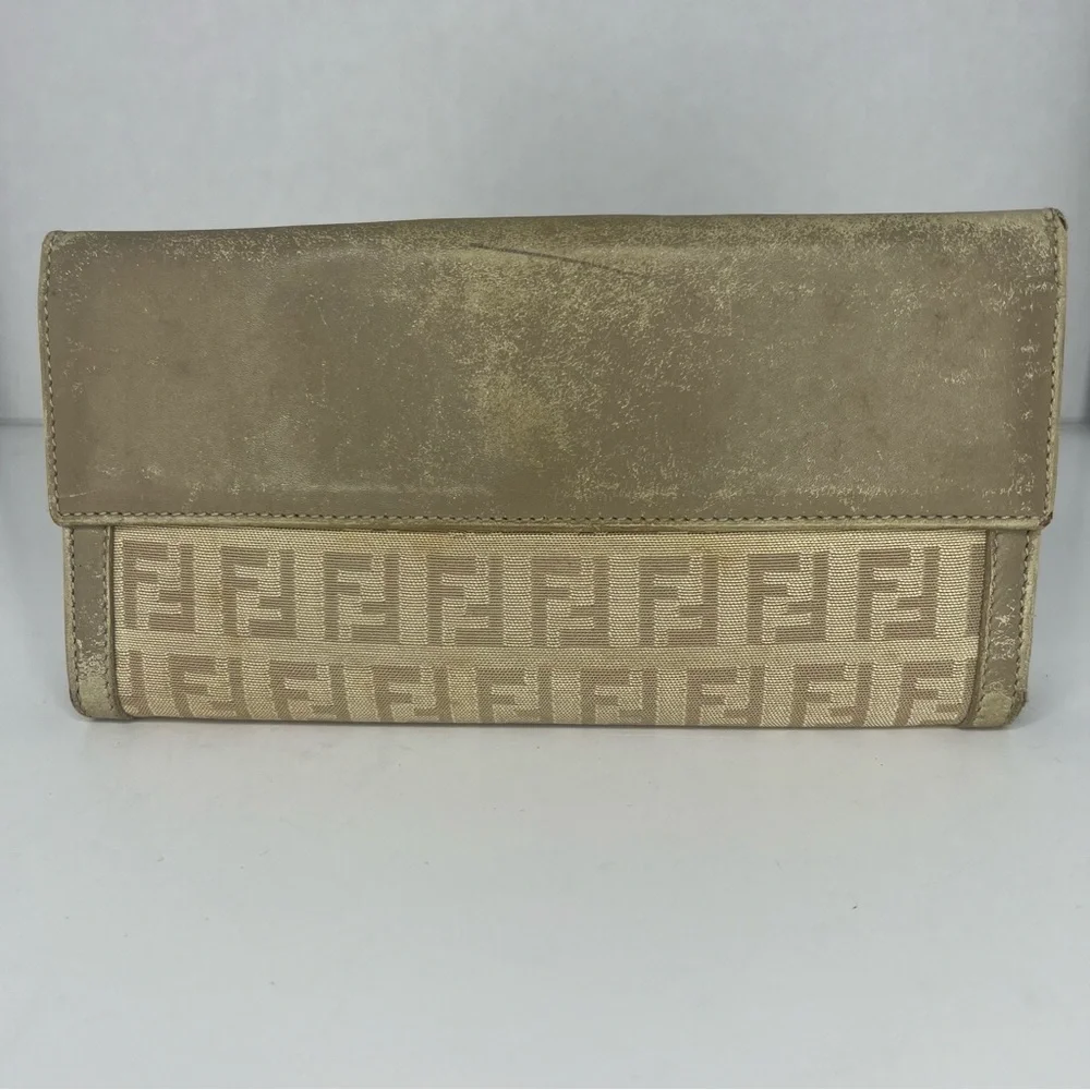 🤎Fendi‎ Beige Zucca Logo Canvas Long Wallet | PRELOVED!!🤎